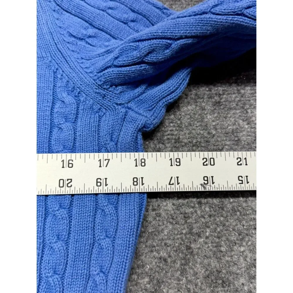 Lauren Ralph Lauren Womens S Blue 100% Cotton Cable Knit Crewneck Sweater LRL